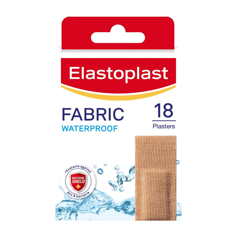 Elastoplast 18 Waterproof Fabric Plaster Strips (18 Pieces), Large Pack of Fabric Plasters, Breathable Plasters, Plasters Waterproof - BeesActive Australia