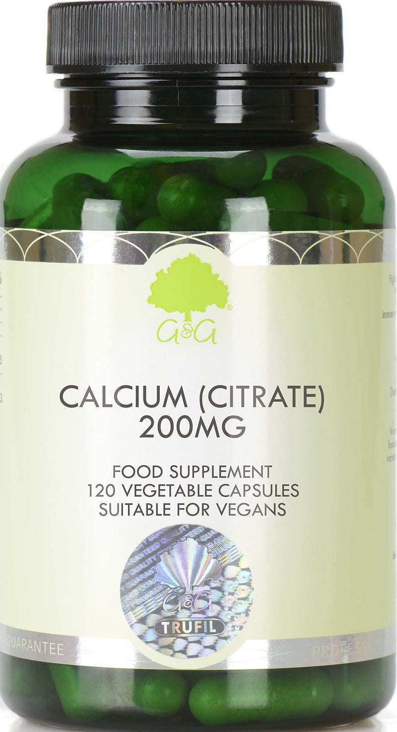 G&G Vitamins Calcium Citrate - 200mg Elemental Calcium Citrate Per 2 Capsules - 120 Vegan Capsules - BeesActive Australia