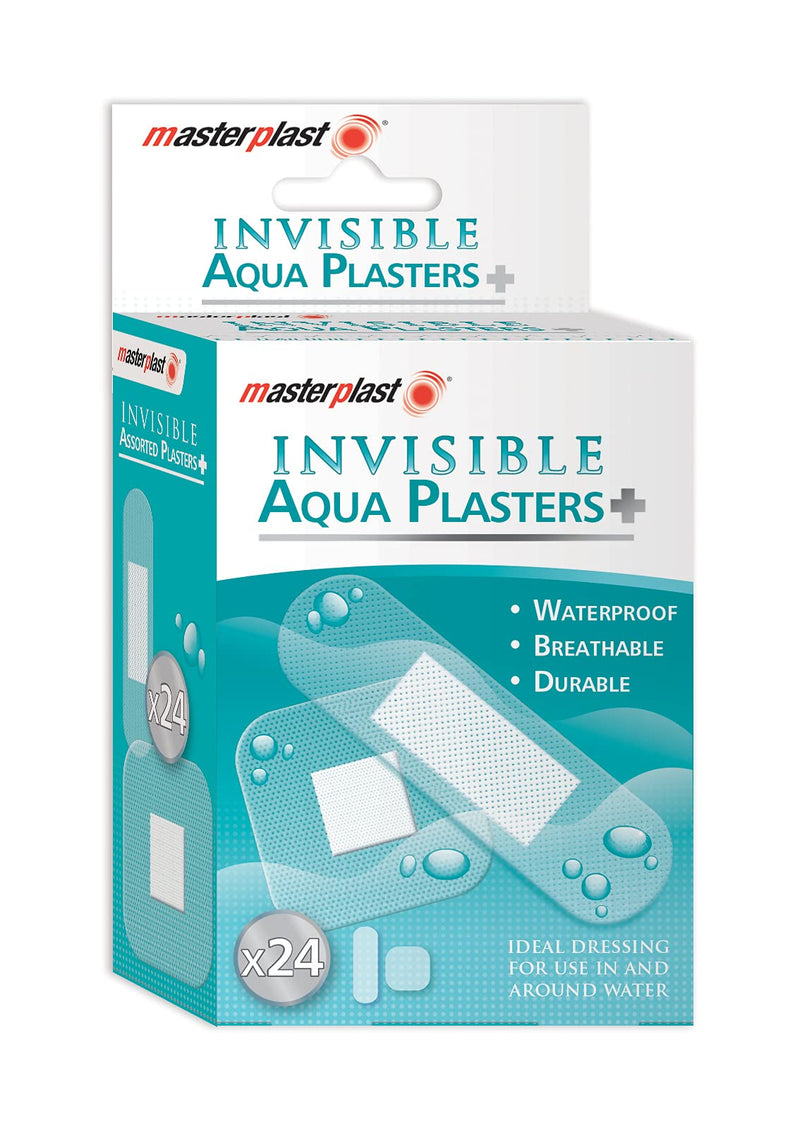 Masterplast Invisible Assorted Aqua PLASTERS, Flexible, Durable, (Pack of 24), Clear - BeesActive Australia