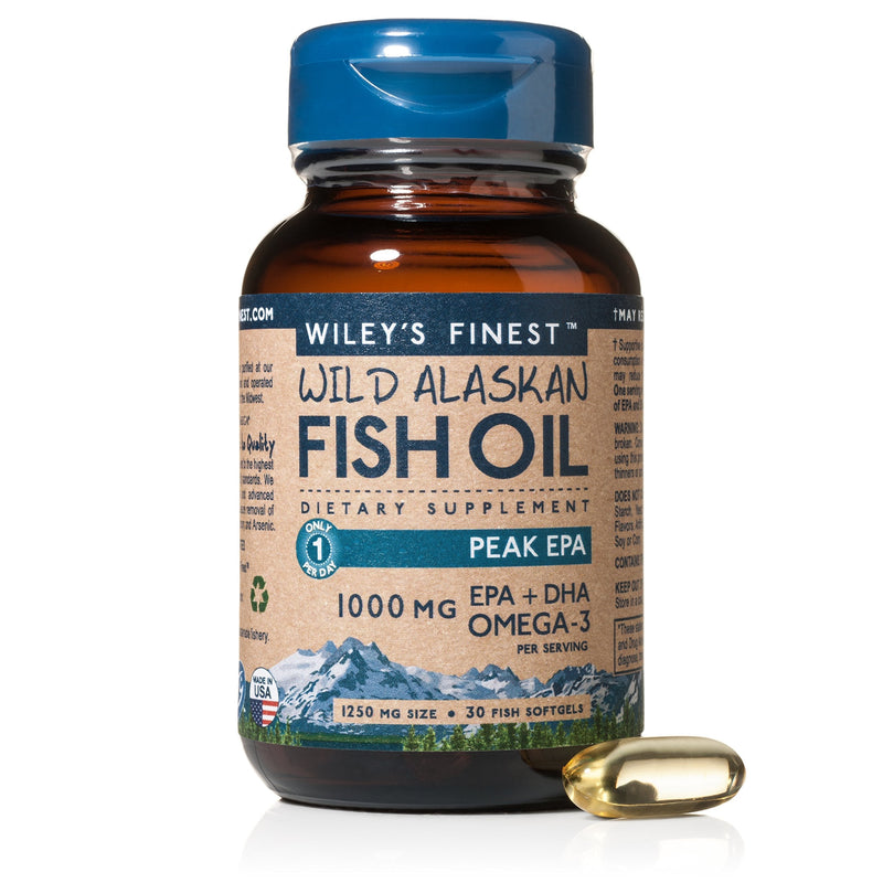 Wiley’s Finest Peak EPA 1000mg EPA + DHA Omega-3 Per Capsule - High Potency Wild Alaskan Fish Oil IFOS Certified Fish Gelatin Capsules 30 Count - BeesActive Australia