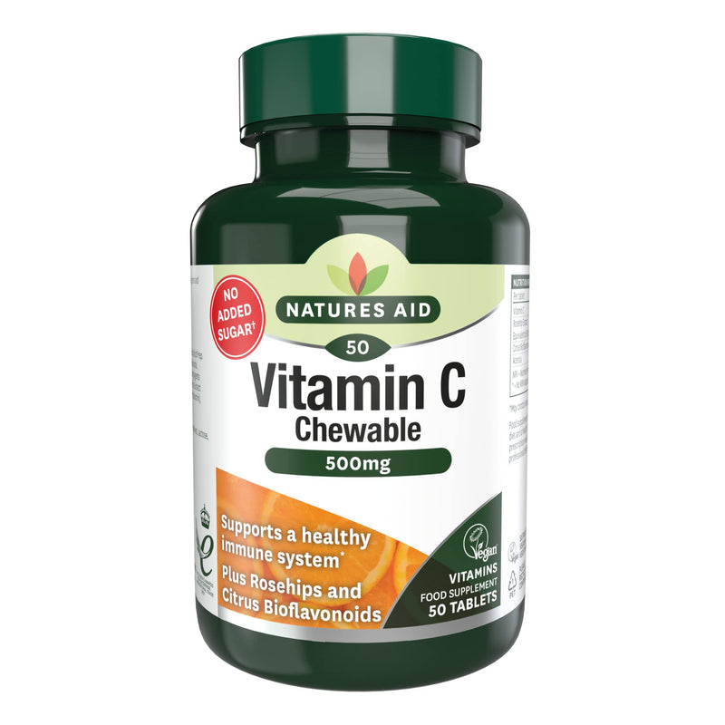 Natures Aid Chewable Vitamin C 500 mg, Sugar Free, Suitable for Vegans, 50 Tablets - BeesActive Australia
