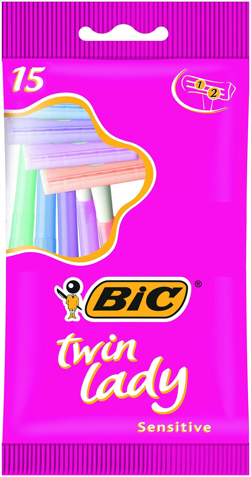 BIC Twin Lady Sensitive Razors, Disposable Razors with Two Blades for a Smooth and Precise Shave, Pack of 15 - BeesActive Australia