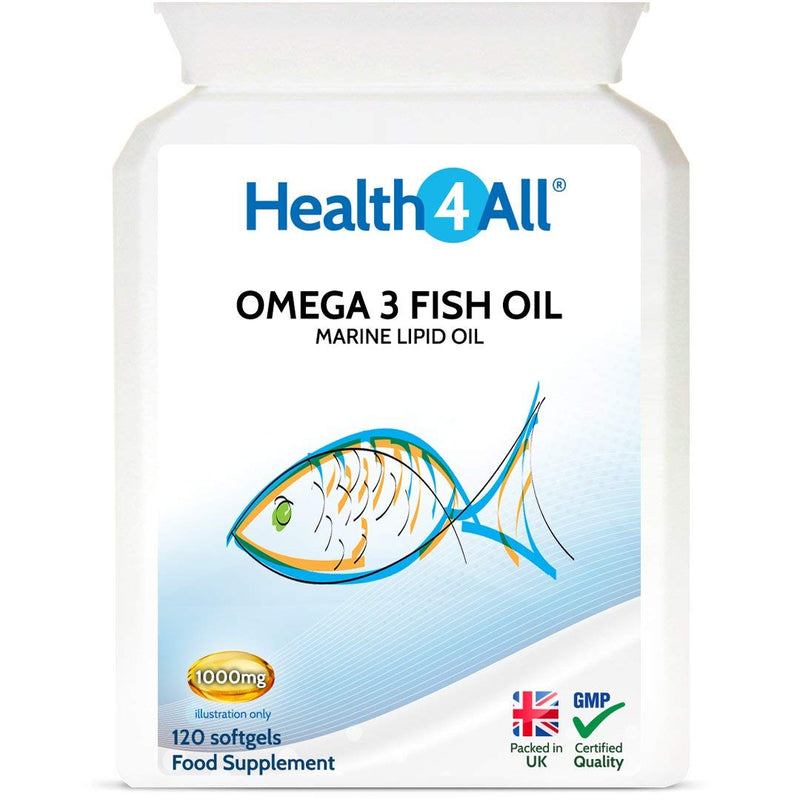 Omega 3 Fish Oil 1000mg 120 Softgels Capsules Full Omega Profile: EPA DHA DPA AA SDA ALA. Made in The UK by Health4All 120 Count (Pack of 1) - BeesActive Australia