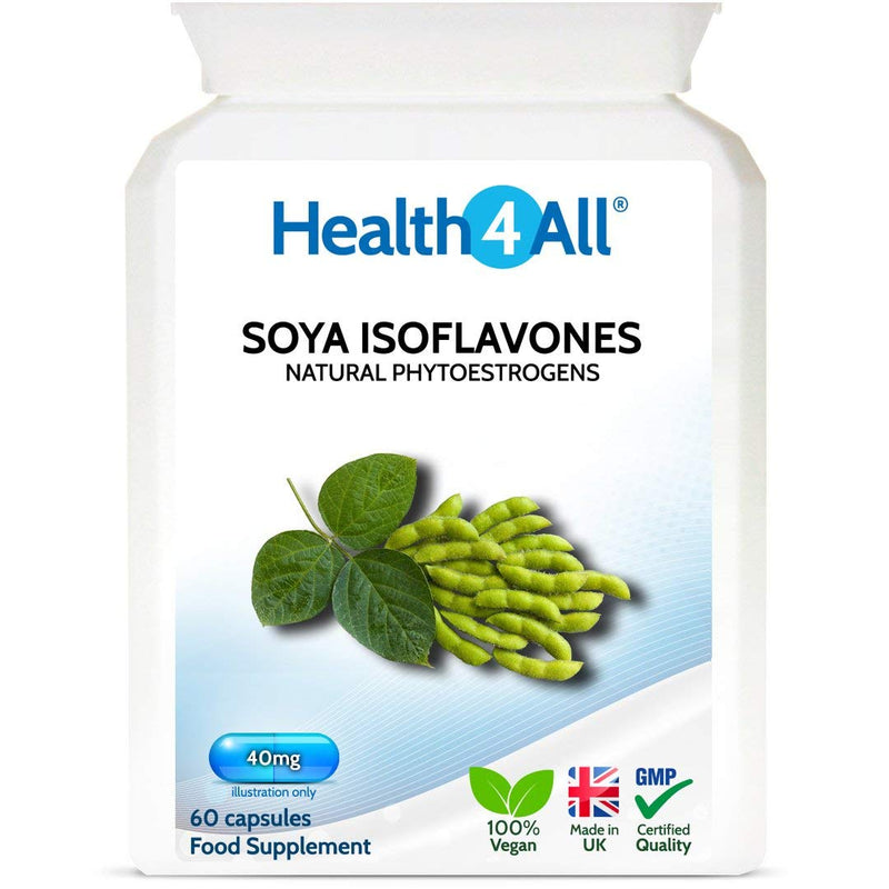 SOYA Isoflavones 40mg 60 Capsules (V) . GMO Free, Non-Irradiated, Menopause Support Supplement Made in The UK by Health4All 60 Count (Pack of 1) - BeesActive Australia