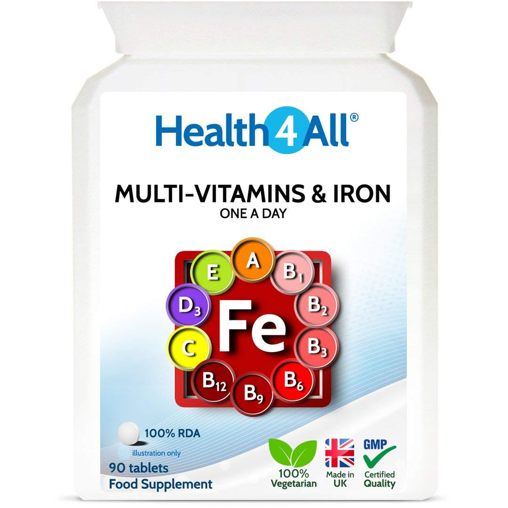 Multivitamins & Iron One a Day 90 Tablets . 100% RDA. Made in The UK by Health4All 90 Count (Pack of 1) - BeesActive Australia