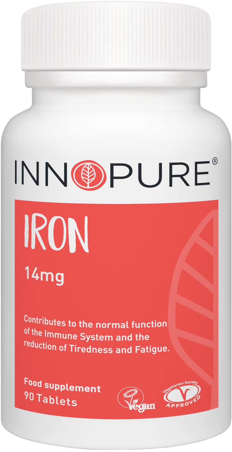 Iron Supplement for Energy and Immunity - 3 Months Supply, 90 Tablets - Vegan Society Approved - Made in The UK by Innopure - BeesActive Australia