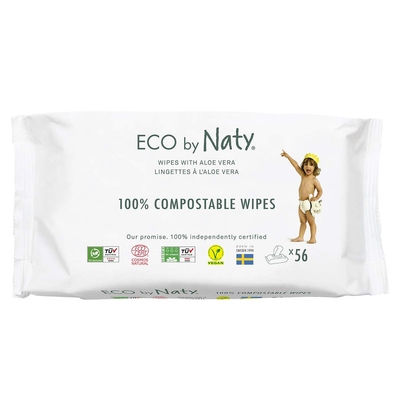 Eco by Naty Aloe Vera Baby Wipes, 672 count, Plant based Compostable Wipes, 0% plastic. No nasty chemicals, (Pack of 12) 56 Count (Pack of 12) - BeesActive Australia