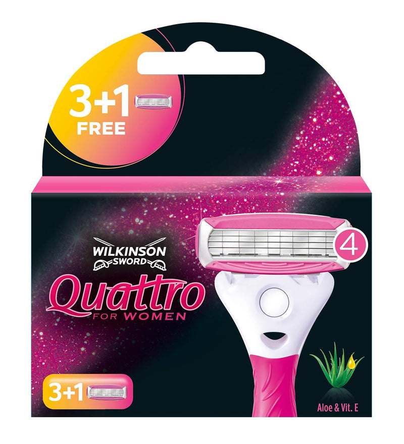 Wilkinson Sword Quattro for Women razor blades for ladies razors, 3 + 1 pieces 4 Count (Pack of 1) - BeesActive Australia