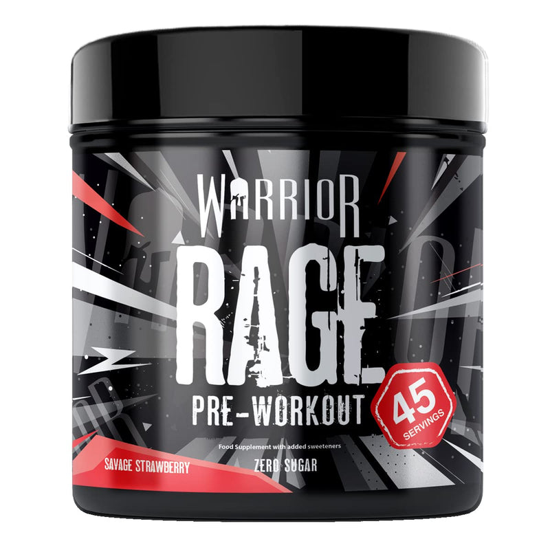 Warrior Rage Pre Workout Powder 392g - High Caffeine Energy & Focus - 45 Servings - Savage Strawberry | Warrior Supplements - BeesActive Australia