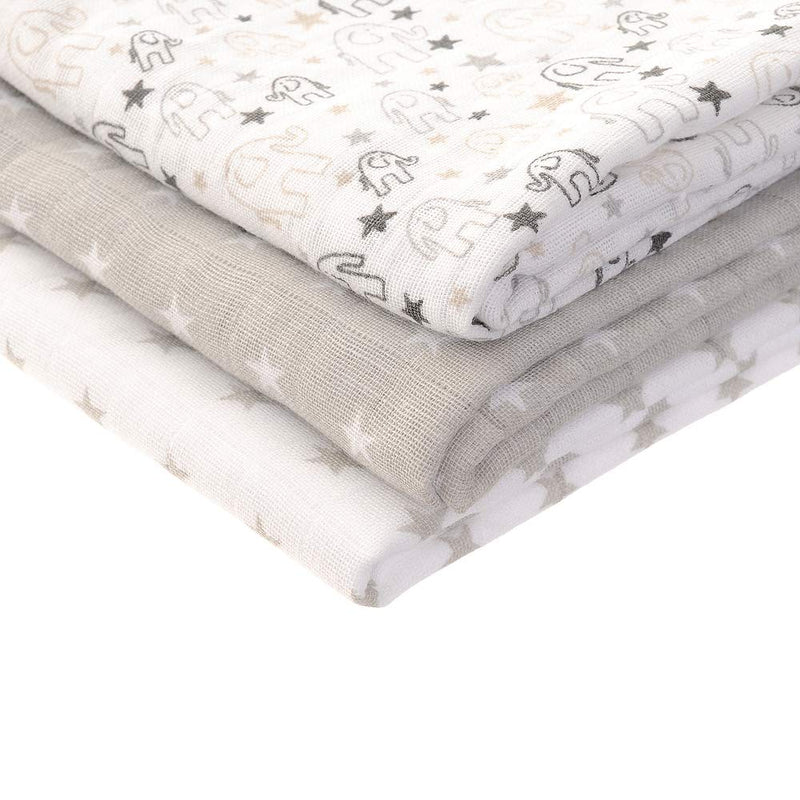 Ziggle - Muslin Cloths for Baby - Newborn Essentials - Baby Swaddle - Burping - Baby Muslins Pack - Baby Essentials - Gifts - Grey/White - BeesActive Australia