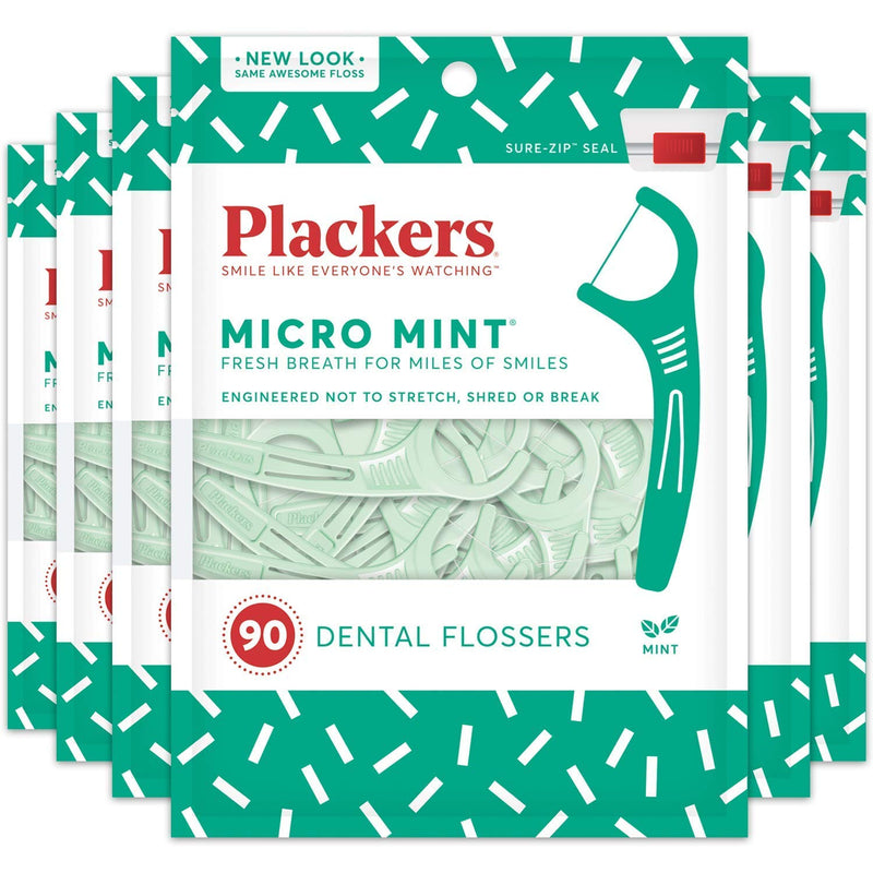 Plackers Micro Mint Dental Floss Picks, 90 Count, Pack of 6, Green 90 Count (Pack of 6) - BeesActive Australia