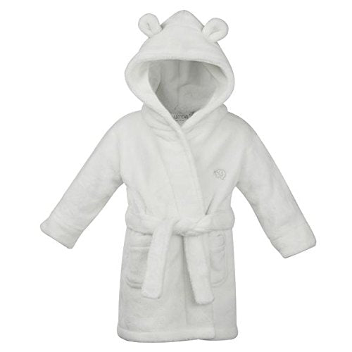 STYLE MIXX Baby Boys Hooded Supersoft Fleece Bath Robe With Ears Girls Heart Dressing Gown (12-18 MONTHS, WHITE 18C204) - BeesActive Australia