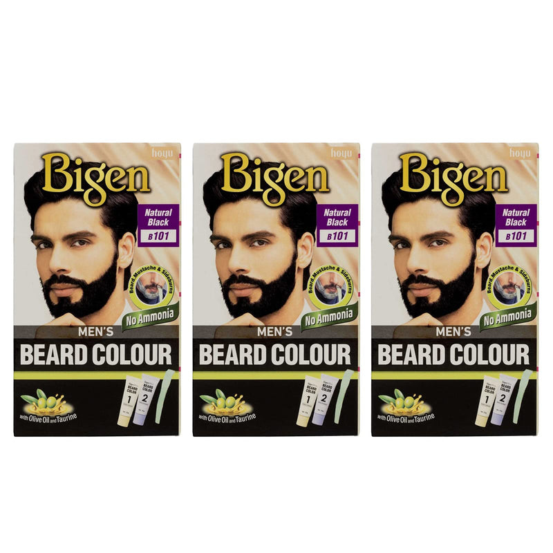 3 x Bigen Men's Beard Colour | No Ammonia Formula with Aloe Extract & Olive Oil - 101 Natural Black - BeesActive Australia