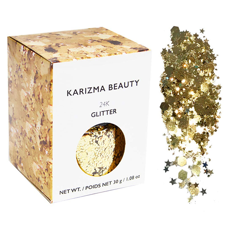 Gold Rockstar Chunky Glitter ✮ Large 30g Jar KARIZMA BEAUTY ✮ Festival Glitter Cosmetic Face Body Hair Nails 24K Gold - BeesActive Australia
