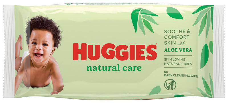 Huggies Natural Care, Baby Wipes - Single Pack (56 Wipes Total) - Aloe Vera Wet Wipes with Natural Fragrance - Hypoallergenic with no alcohol - BeesActive Australia