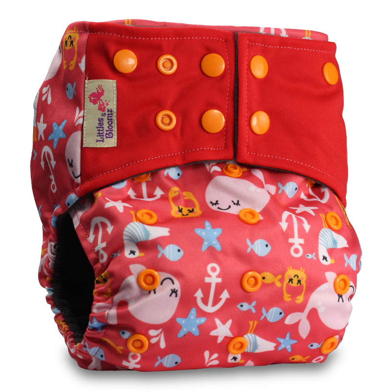 Littles & Bloomz, Reusable Pocket Real Cloth Nappy Washable Diaper Bamboo Charcoal, Pattern 1, with 1 Bamboo Insert P01 - BeesActive Australia