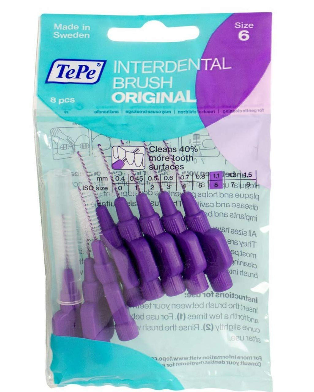 TePe Interdental Brushes 1.1 mm Purple – 5 Packets of 8 (40 Brushes) by SOD - BeesActive Australia
