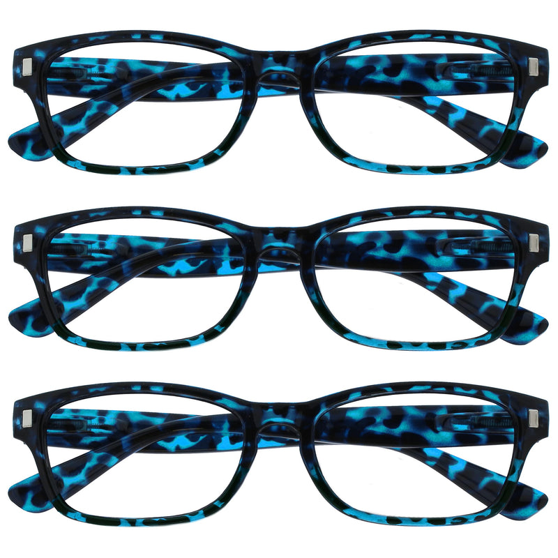 UV Reader Blue Tortoiseshell Reading Glasses Value 3 Pack Mens Womens Spring Hinges UVR3PK010BL +1.00 +1.00 Magnification - BeesActive Australia