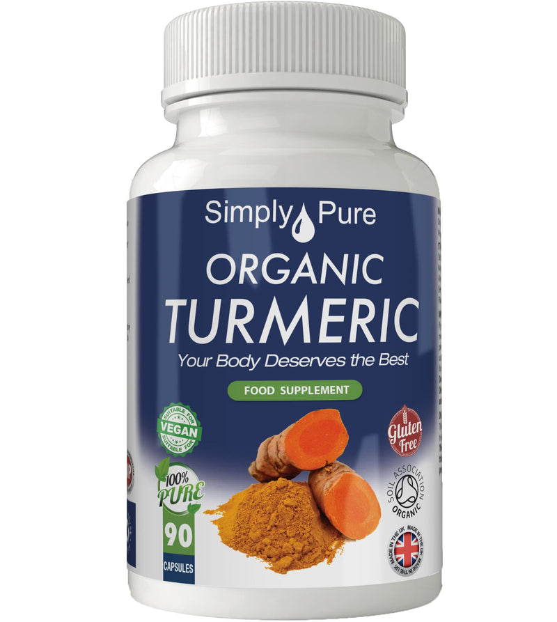 Simply Pure Organic Turmeric Capsules x 90, 600mg, 100% Natural Soil Association Certified, Gluten Free, GM Free and Vegan. - BeesActive Australia