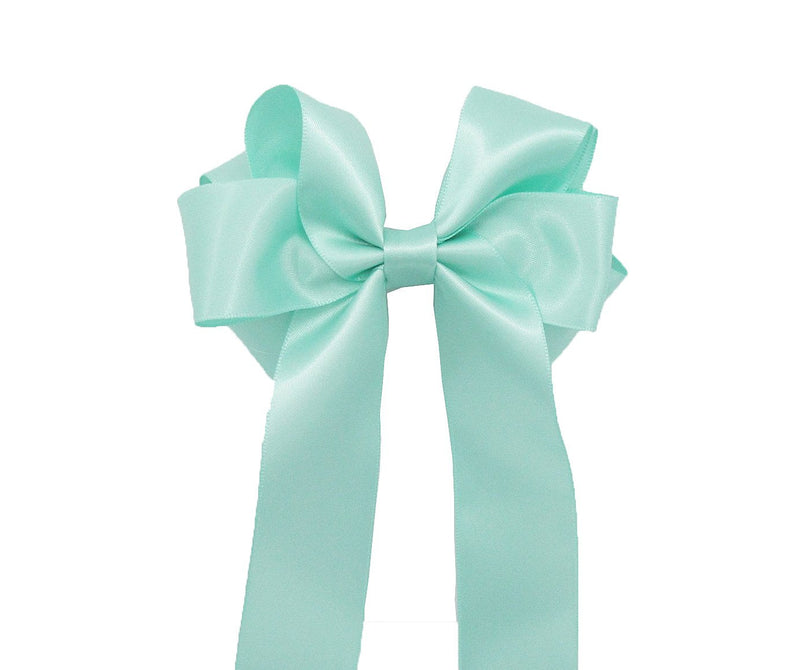 Girls Handmade Satin Ribbon Boutique Ponytail Hair Bow Clips Barrette (Aqua) Aqua - BeesActive Australia