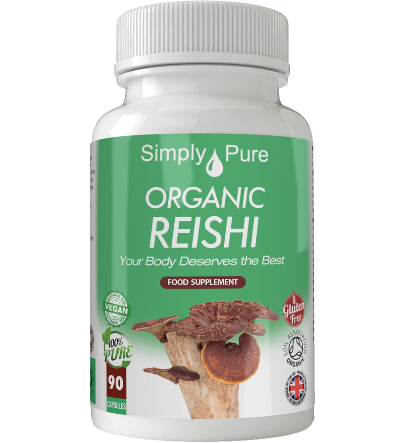 Simply Pure Organic Reishi Capsules x 90, 450mg, 100% Natural Soil Association Certified, Gluten Free, GM Free and Vegan. - BeesActive Australia