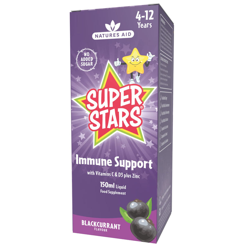 Natures Aid Super Stars Immune Support for Children, Natural Blackcurrant Flavour, 150ml - BeesActive Australia