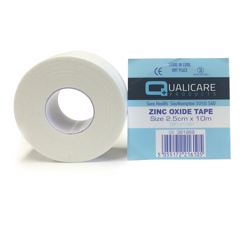 Qualicare 1 ROLL OF 2.5CM x 10M WHITE ADHESIVE DURABLE MEDICAL BINDING SPORTS ZINC OXIDE INJURY SUPPORT STRAPPING TAPE - BeesActive Australia