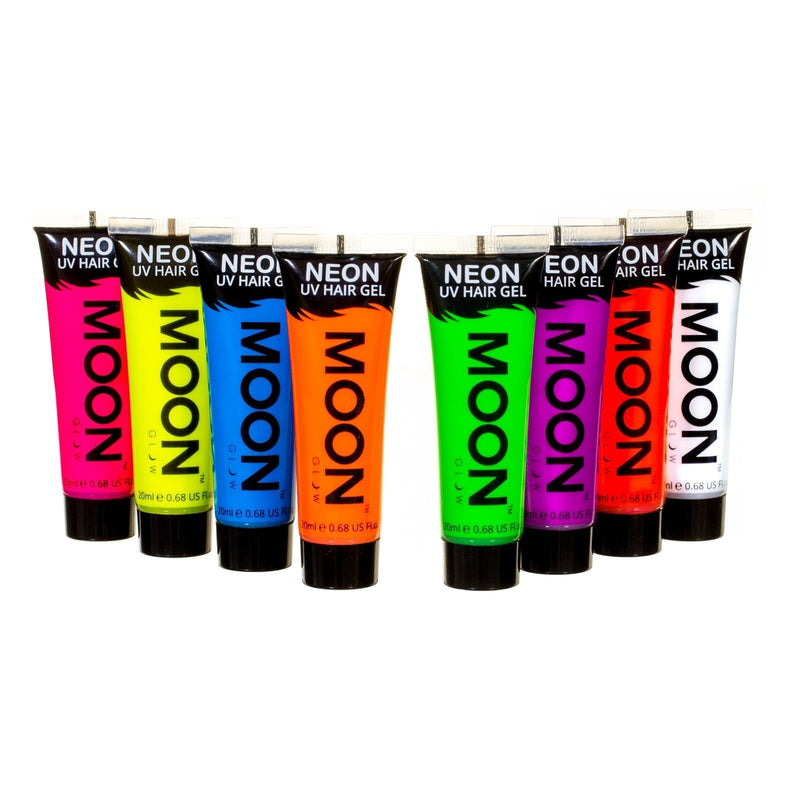 Moon Glow Neon Hair Gel - 20ml UV Hair Dye - Temporary Wash Out Hair Colour Dye - Set of 8 - BeesActive Australia