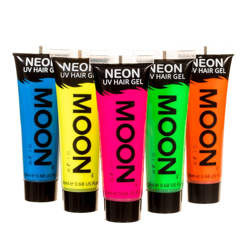Moon Glow Neon UV Hair Gel - 20ml Set of 5 tubes – Temporary wash out hair colour dye - Spike and glow! - BeesActive Australia
