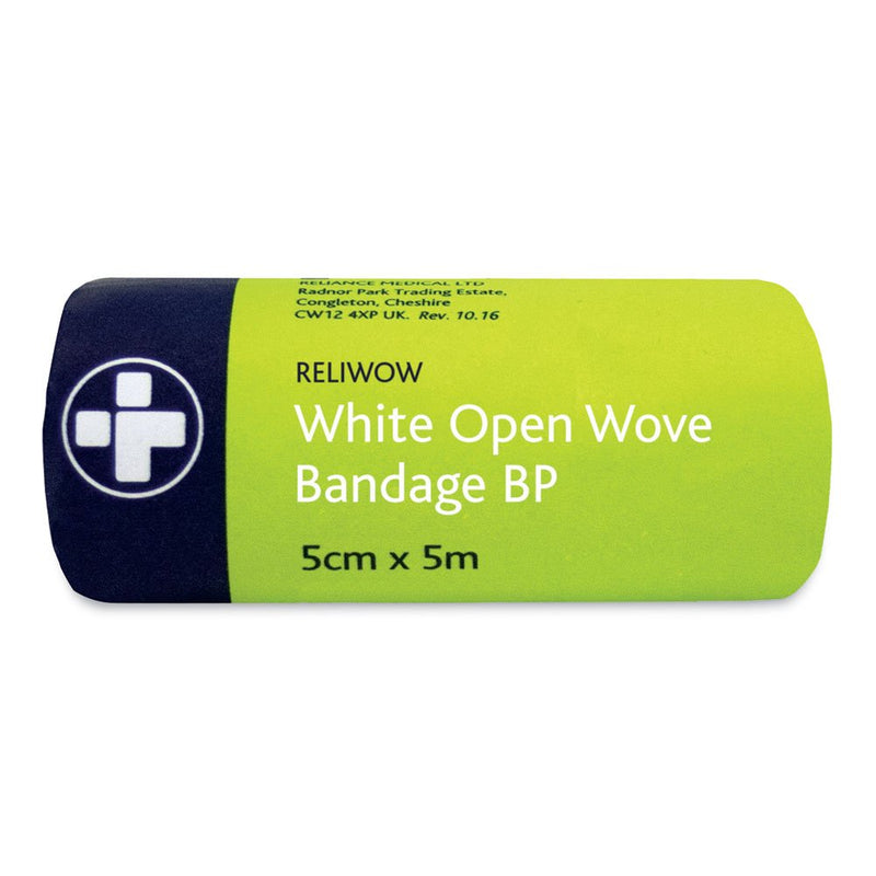 Reliance Medical 500 x 5 cm White Reliwow BP Open Wove Bandage - Pack of 12 White Reliwow 5cm x 5m - Pack of 12 - BeesActive Australia