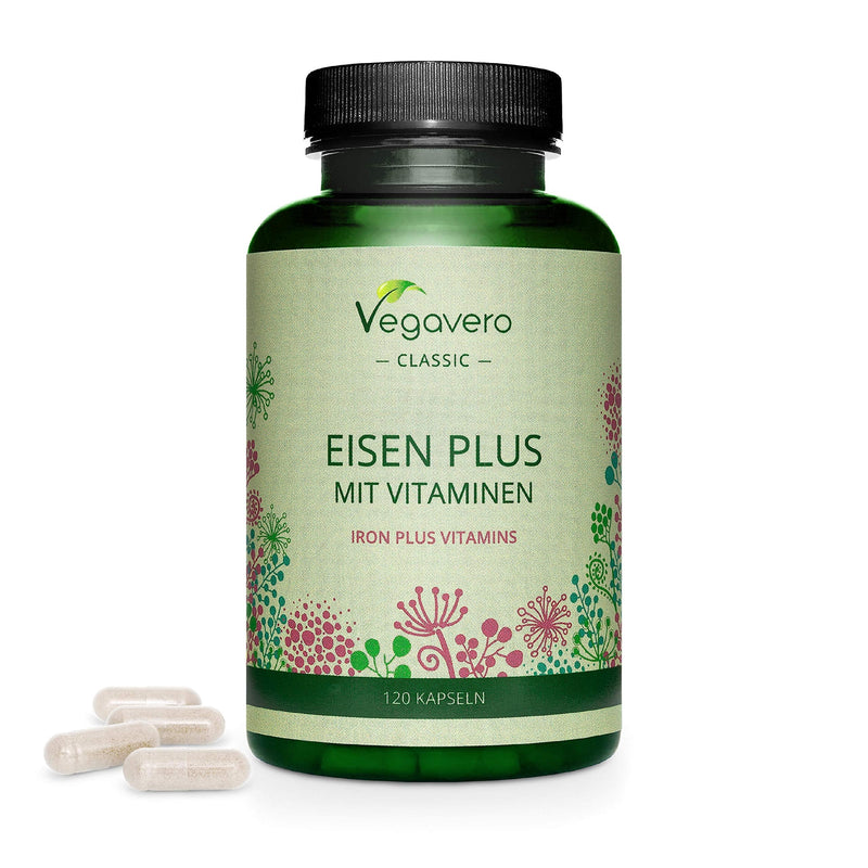 Iron Supplement Vegavero® | 14 mg | with Vitamin C & B Vitamins | 120 Vegan Capsules | NO Additives - BeesActive Australia