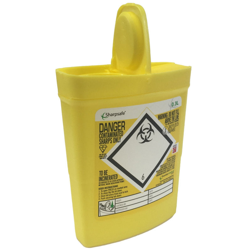 Sharpsafe 0.3L YELLOW BIO HAZARD BLADE SYRINGE NEEDLE CLINICAL LABELLED WASTE SHARPS BOX BINS - BeesActive Australia