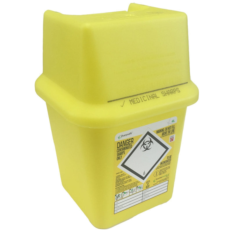Sharpsafe 4L YELLOW BIO HAZARD BLADE SYRINGE NEEDLE CLINICAL LABELLED WASTE SHARPS BOX BINS - BeesActive Australia