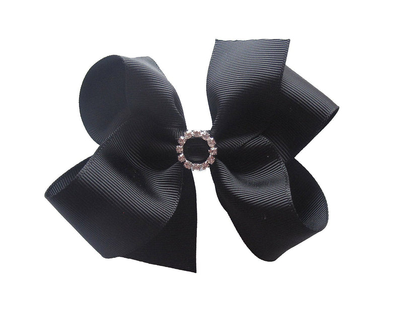 PrettyBoutique 5 Inches Girls Large Rhinestone Grosgrain Hair Bow Alligator Clip (Black) Black - BeesActive Australia
