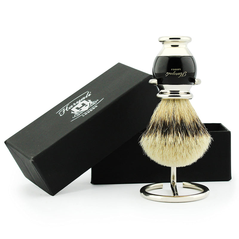 Haryali London Modern Black Silver Tip Badger Hair Shaving Brush Top Quality+ Free Brush Holder 1 Count (Pack of 1) - BeesActive Australia