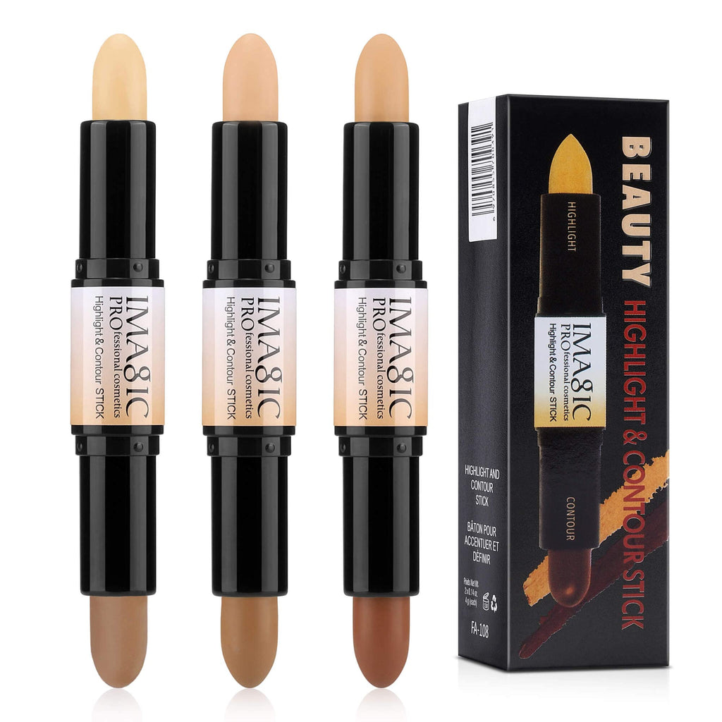 CCbeauty Face Highlighter Sticks Makeup Contour Cosmetics Cream Concealer 3D Face Body Shaping Double Ended Highlight Stick IM01+IM02+IM03 - BeesActive Australia
