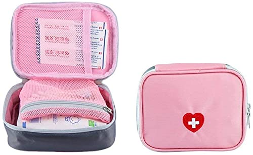 SwirlColor Mini First Aid Pouch Portable Pill Organiser Easy Carry Empty Medicine Container with Multi-Pocket for Travel 5.1*3.9*1.57inch Pink - BeesActive Australia