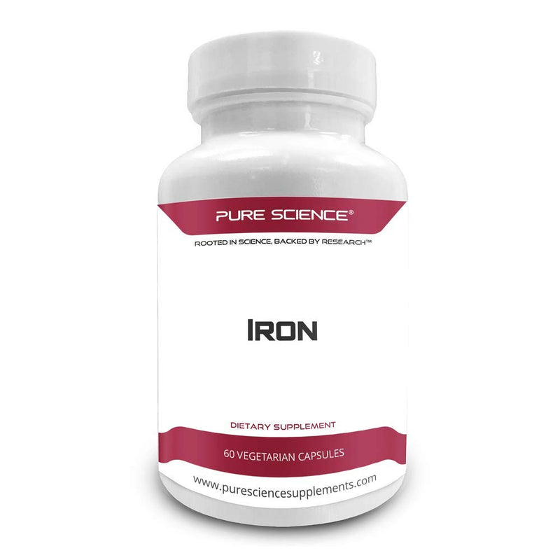 Pure Science Iron (as Ferrous Sulfate) 65mg with 5mg BioPerine - 60 Vegetarian Capsules - BeesActive Australia