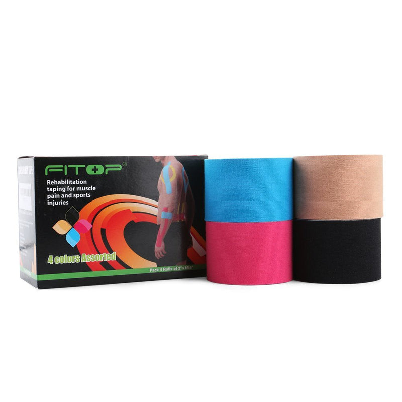 FITOP 4 Rolls Kinesiology Tape 5m x 5cm in Different Color(Pink, Blue, Black, Beige) Athletic Tape Sport for Strapping & Physiotherapy - BeesActive Australia