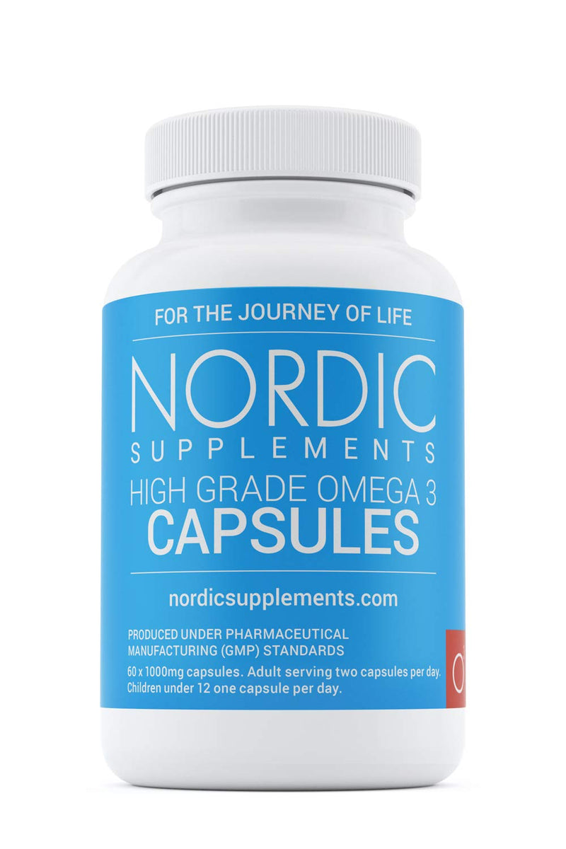 Nordic Supplements High Strength Pharmaceutical Grade Omega 3 Fish Oil Capsules, 1000 mg, Pot of 60 Capsules 60 Count (Pack of 1) - BeesActive Australia