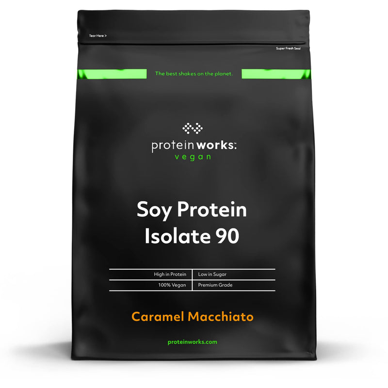 Soy Protein 90 (Isolate) Protein Powder | 100% Plant-Based | Low Fat | No Added Sugar | Gluten-Free | Protein Works | Caramel Macchiato | 500 g - BeesActive Australia