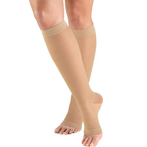 Compression Socks Sleeves Ankle Calf Plantar Fasciitis DVT Comfort Pain Relief Body And Base Ltd (Beige Calf Sleeve Open Toe) - BeesActive Australia