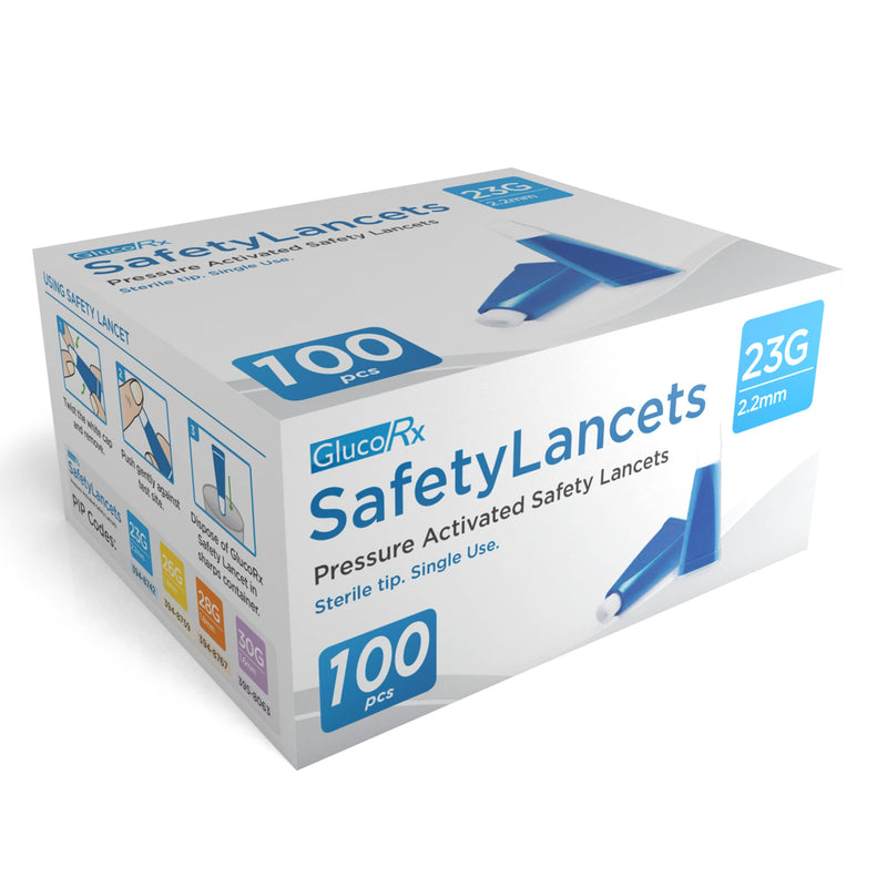 GlucoRx 23 g/2.2 mm Safety Lancets, Total 100 (Eligible for VAT relief in the UK) - BeesActive Australia