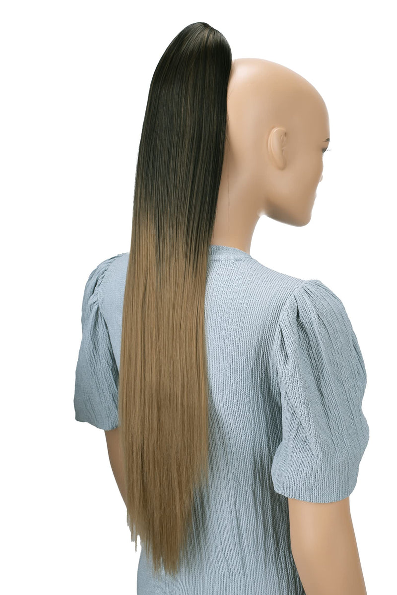 PRETTYSHOP 28" Extra Long Straight Ponytail Hairpiece Heat-resistant Synthetic Fibres Ombré Black Brown H115 ombré black brown #1BT27 H115 - BeesActive Australia