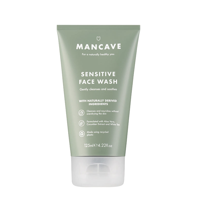 ManCave Sensitive Face Wash 125ml for Men, Suitable for Sensitive Skin, Natural Formulation, Vegan Friendly, Tube made using Recycled Plastics - BeesActive Australia