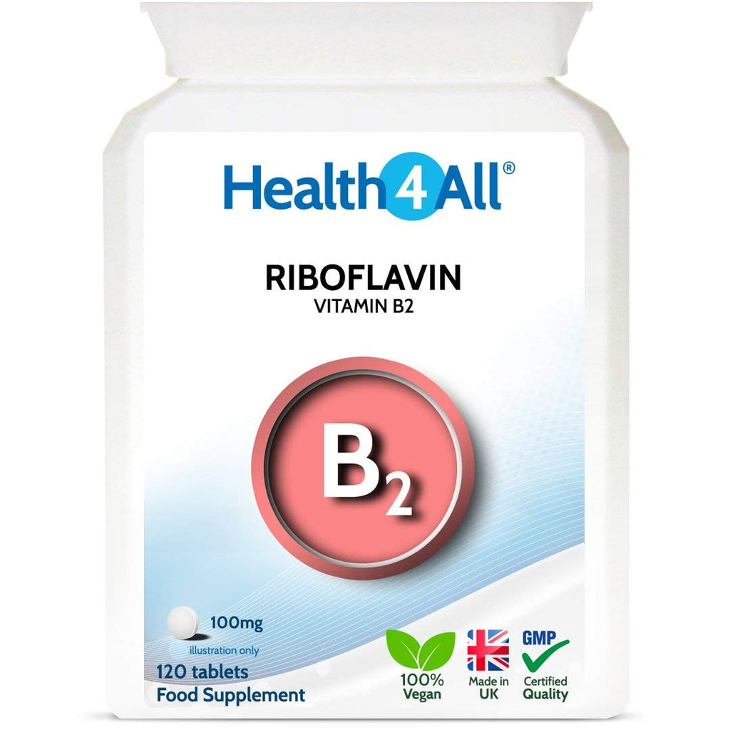 Vitamin B2 Riboflavin 100mg 120 Tablets . Migraine Support, Stress and Energy. Vegan. Made by Health4All 120 Count (Pack of 1) - BeesActive Australia