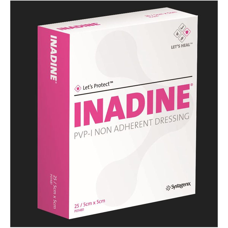 Inadine 5cm x 5cm x5 Non-Adherent Wound Dressings, Povidone Iodine, AntiMicrobial - BeesActive Australia