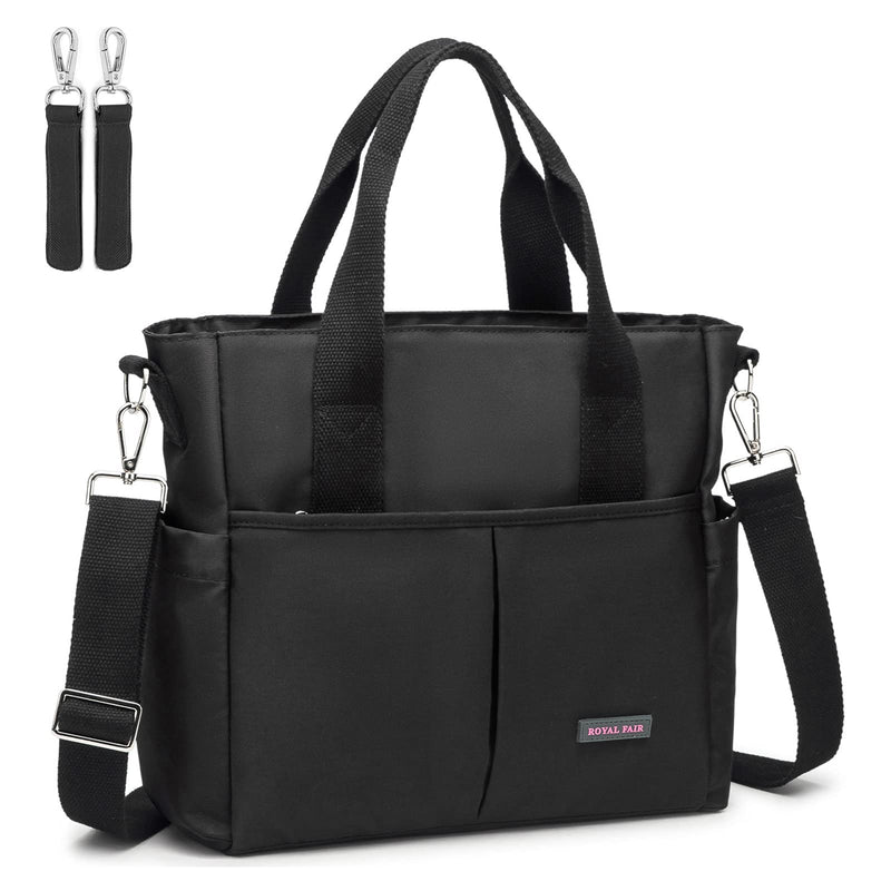Small Changing Bag, ROYALFAIR Baby Nappy Changing Bag Diaper Bag for Mom & Dad Portable Messenger Tote Bag with Pram Clips(Black) Black - BeesActive Australia