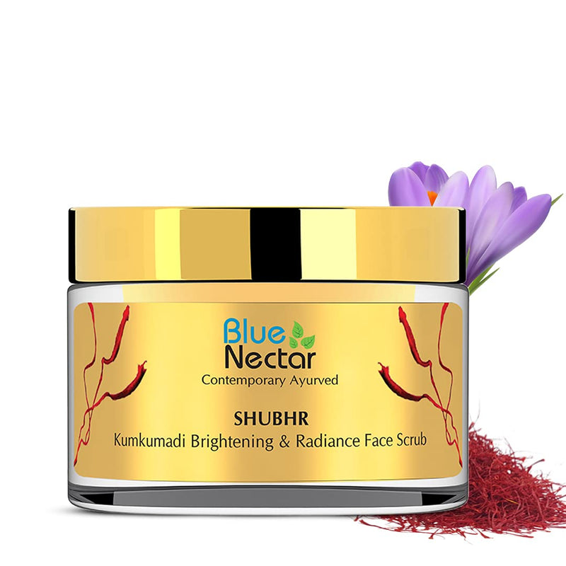Blue Nectar Saffron Face Scrub for Glowing Skin, Ayurvedic Tan Remover & Blackhead Remover Face Exfoliator with Kumkumadi Oil (16 Herbs, 50g) - BeesActive Australia