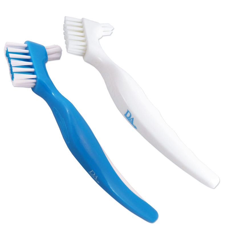 Denture Brush (Set of 2) Blue & White Brushes ~ Easy Grip Handle, Double Bristle Head - BeesActive Australia
